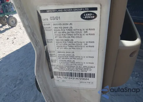 2001 Land Rover Discovery Series Ii из США, поврежденный, VIN SALTW12431A723024